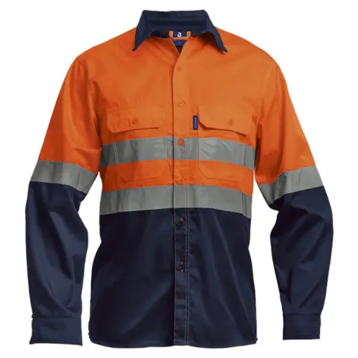Barron Underground Long Sleeve Safety Shirt Navy-Orange